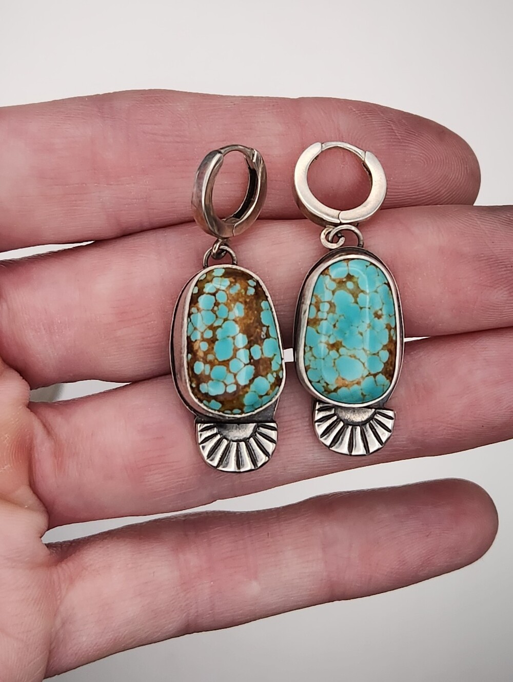Number #8 Turquoise Sterling Silver Earrings Huggies